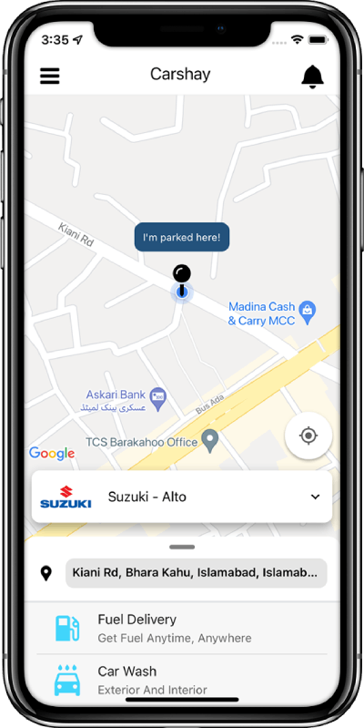 carshay user app home screen on iphone 11